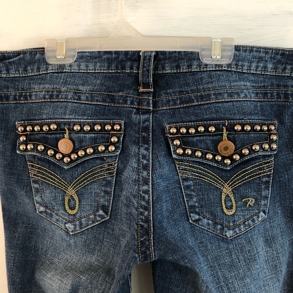 Revolution Jeans, distressed rivet studs. Size 11  / 12. Wide leg flare Boho - Picture 5 of 10